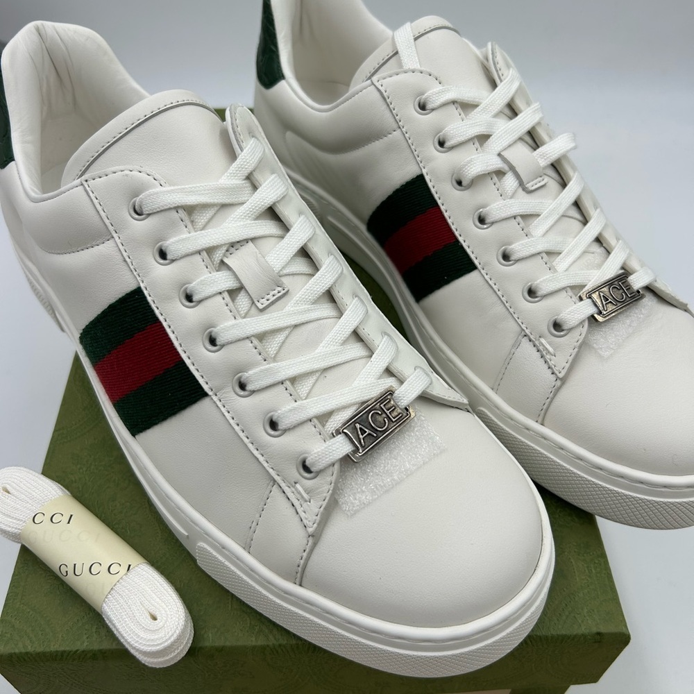 Women's Gucci, ace leather, web stripe sneakers size 40 made in Italy - Picture 2 of 13